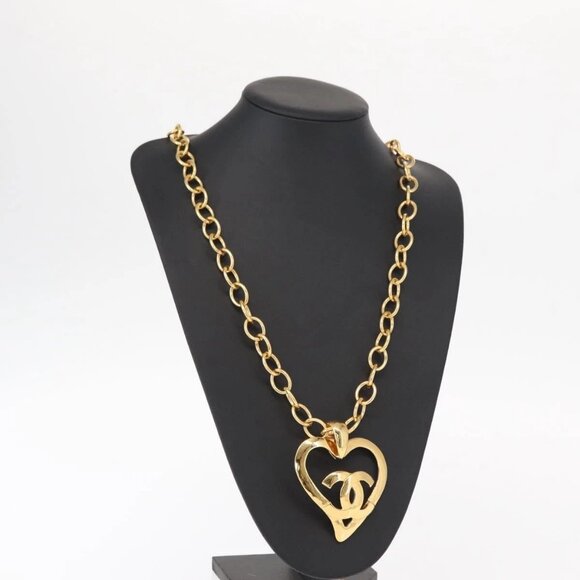 CHANEL COCO Mark Necklace metal Gold Tone CC Auth 154033SAV